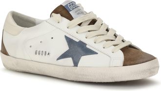 Golden Goose Mens Super Star Sneakers White-Brown-Blue Denim-Cream White/brown/blue Denim/cream