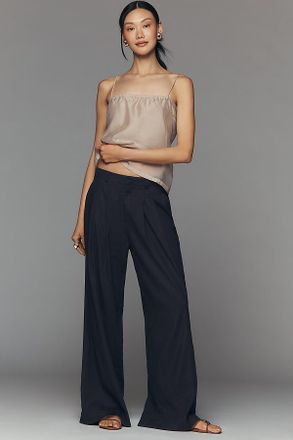 Maeve Avery European Linen Stretch Pleated Wide Leg Trousers Pants