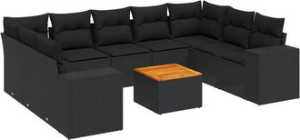 vidaXL Vidaxl - Set De Sof&aacute;s De Jard&iacute;n 10 Pzas Cojines Rat&aacute;n Sint&eacute;tico Negro