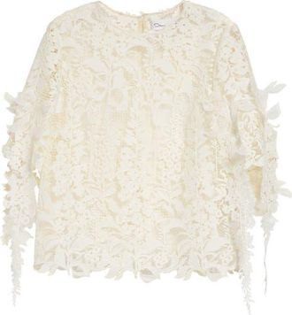 Oscar De La Renta Foxgloves Guipure Lace Top in Ivory at Nordstrom, Size 12