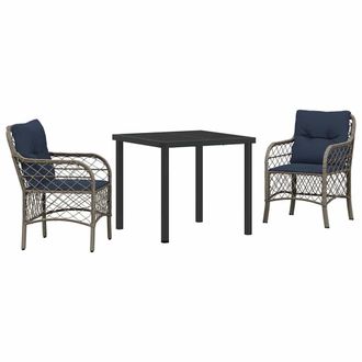 vidaXL Conjunto De Comedor De Jard&iacute;n 3 Pcs Gris Y Negro Rat&aacute;n Vidaxl