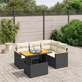 vidaXL Vidaxl - Set De Muebles De Jard&iacute;n 5 Pzas Y Cojines Rat&aacute;n Sint&eacute;tico Negro