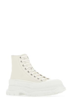 Alexander McQueen Leather Lug-Sole High-Top Sneakers - Beige