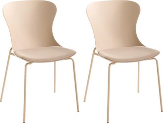 Beliani Conjunto De 2 Sillas De Comedor Con Patas De Metal Asiento Sint&eacute;tico Con Coj&iacute;n Apilables Beige Pitsburg