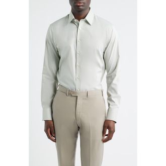 Nordstrom Trim Fit Premium Performance Dress Shirt in Green Matteo Dobby at Nordstrom, Size 14.5 - 32