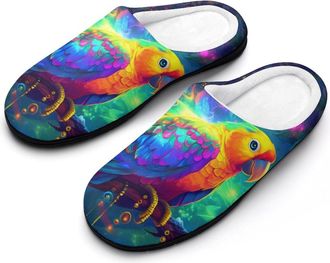 Generic Parrot Colorful Bird Mens House Slippers Memory Foam Washable Cotton Slip on Home Shoes