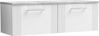 Nuie Nuie - Deco Wall Hung 2-Drawer Vanity Unit with Bellato Grey Worktop 1200mm Wide - Satin White