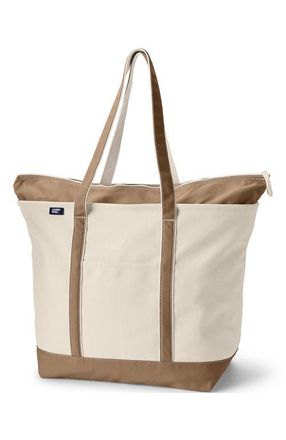 Lands End Zip Top Canvas Tote Bag in Rich Camel/natural at Nordstrom, Size X-Large