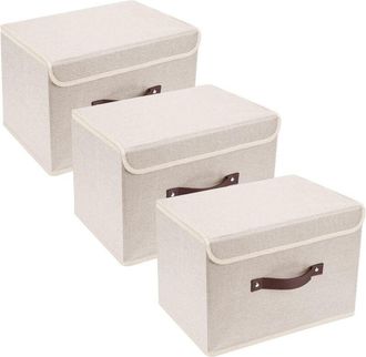 OEM Caja De Almacenaje Con Tapa, De Tela, Lavable, 38 X 25 X 25 Cm, Juego De 3, Beige