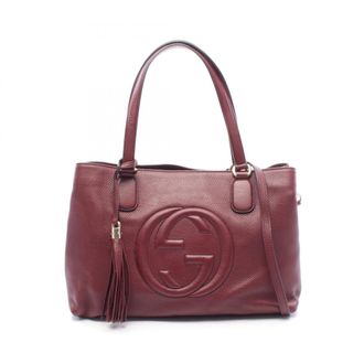 Gucci Bordeaux Leather Handbag Tote Bag (Pre-Owned)