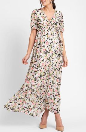Seraphine Floral Maternity/Nursing Maxi Dress in Black Floral Multi at Nordstrom, Size 2