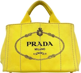 Prada Yellow Canvas Handbag Shoulder Bag Tote Bag (Pre-Owned)