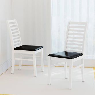 Costway Costway 2PCS Wooden Dining Chair PU Leather Upholstered Kitchen Armless Chairs in White