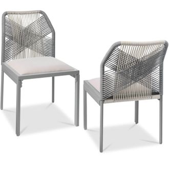 Best Choice Products Set of 2 Indoor/Outdoor Aluminum Woven Side Dining Chairs w/ All-Weather Rope