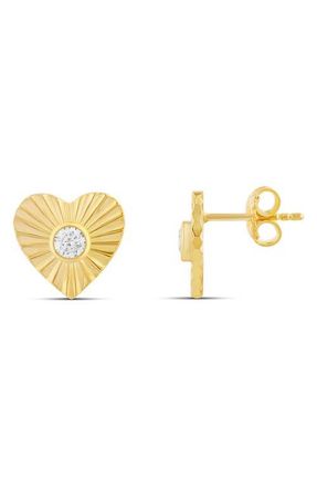 SHYMI Fluted Heart Cubic Zirconia Stud Earrings in Gold at Nordstrom