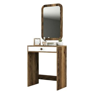 Dmora Consola Ursa, Mesa Multiusos, Gabinete De Soporte, Escritorio De Pasillo, 70x85h40 Cm, Nogal Y Blanco, Con Embalaje Reforzado - Dmora