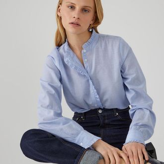 La Redoute Collections Blouse, opstaande kraag met volant, lange mouwen