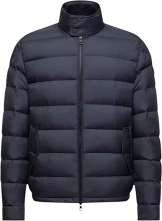 Moncler Phrier Short Down Jacket - Heren - Gewatteerde jassen - Blauw - 3XL - Wol - Jassen