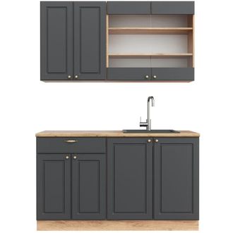 Vicco Cocina Para Solteros Fame-line, Antracita Casa De Campo/roble Kraft Dorado, 140 Cm, Et Roble