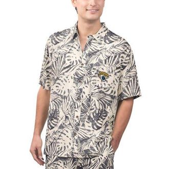 Margaritaville Mens Margaritaville Tan Jacksonville Jaguars Sand Washed Monstera Print Party Button-Up Shirt in Cream at Nordstrom, Size Xxx-Large