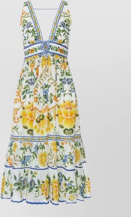 Farm Rio cotton floral-print v-neck midi dress