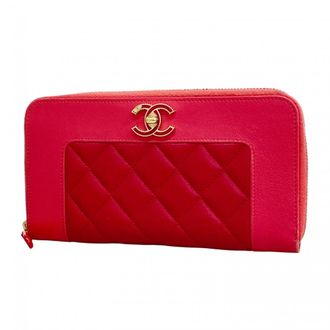 Chanel Pink Leather Long Wallet (Bi-Fold) (Pre-Owned)