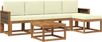 vidaXL Conjunto De Sof&aacute;s De Exterior 6 Uds. Natural Y Crema Poli&eacute;ster Vidaxl