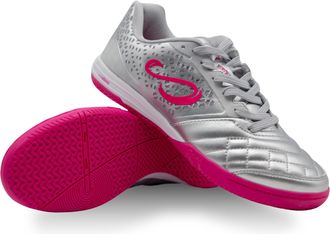 Senda Road Ushuaia Pro 2.0 Indoor Soccer, Court, and Futsal Shoes, Unisex, Adult and Youth Sizes, Silver/Fuchsia, 11.5 Women/10.5 Men