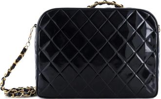 Chanel Chain Lunch Box Bag Quilted Patent Large satchel - Zwart