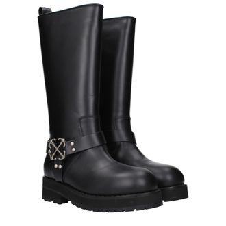 Off-white Womens Black Leather Flat Boots