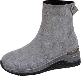 Generic Wedge Sneakers Women Wide Fit Suede Ankle Boots Lightweight Cosy Winter Snow Boot Ladies High Top Platform Shoes with Side Zip Footwear Grey