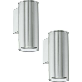 Loops 2 PACK IP44 Outdoor Wall Light Stainless Steel 1x 3W GU10 Porch Down Lamp in Metallics