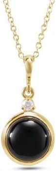Allurez Round Natural Onyx & Diamond Pendant Necklace 14K Yellow Gold (0.65ct)