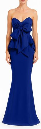 Badgley Mischka Bow Detail Strapless Peplum Mermaid Gown in Blueberry at Nordstrom, Size 16