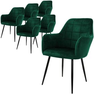 ML Design Ecd Germany Set 6x Sedie da Pranzo Verde Scuro Poltrone Imbottite in Velluto Stile Moderno Scandinavo Gambe in Metallo per Sala Pranzo Soggiorno