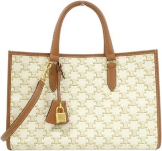Celine Pre-owned Mini Horizontal Cabas Triomphe Canvas Calf Handtas - Dames - Vintage Shopper - Wit - ONE Size - Leer - Vintage