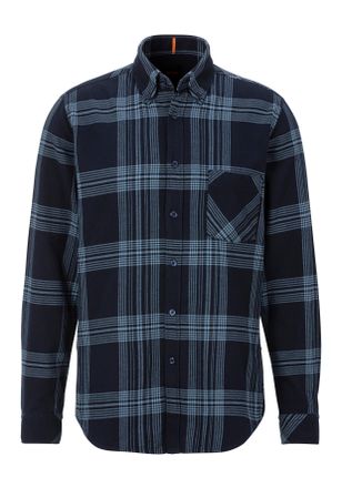 Boss Orange by Hugo Boss Langarmhemd BOSS ORANGE Rickert, Herren, Gr. 3XL, N-Gr, blau (dunkelblau405), Web, Obermaterial: 100% Baumwolle, kariert, regular fit h&uuml;ftlang, V-Auss