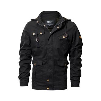 Minitoo Mens Hooded Jacket Pockets Military Jackets Black XXXX-Large