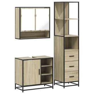 Berkfield Home 3 Piece Bathroom Furniture Set Sonoma Oak Engineered Wood in Brown
