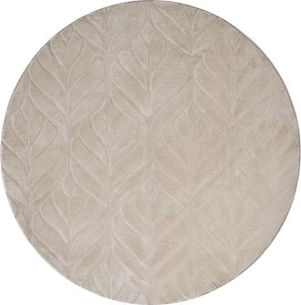 Beliani Alfombra De Pelo Sint&eacute;tico De Conejo Peluda Con Motivo De Hojas 160 Cm Redondo Beige Mitchell