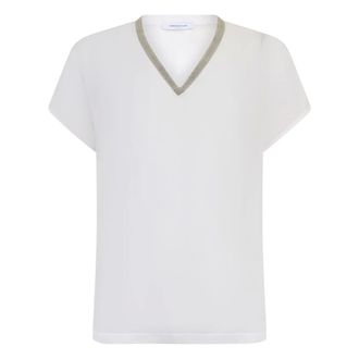 Fabiana Filippi T-Shirts, female, White, Size: S V-neck Blouse with Rhinestone Detail