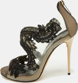 Oscar De La Renta Oscar De La Renta Black Pvc Patent Leather And Mesh Ambria Peep Toe Pumps