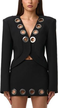 Naked Wardrobe Grommet Ponte Blazer in Black at Nordstrom, Size X-Small