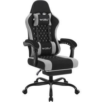 Woltu Sedia Gaming - Poltrona Ufficio con Supporto Lombare e Poggiatesta - Altezza Regolabile - Nero+Grigio - Woltu