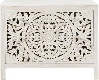 Maisons du monde C&oacute;moda con 3 cajones de mango macizo tallado blanco 100 cm