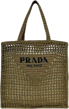 Prada Pre-owned Tote Bags, female, Green, Size: ONE SIZE Pre-owned Raffia Tote Bag