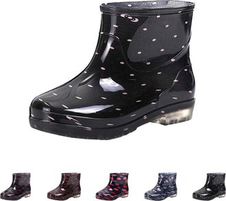 Generic Womens Wellington Slip-On Rain Boots Low Cut Short Tube Water Shoes with Waterproof Anti-Slipping Rubber Shoes Lightweigh Garden Boots for Outdoor Wor