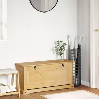 Berkfield Home Shoe Cabinet Corona 99x32x47 cm Solid Wood Pine in Natural | Size: 99 x 32 x 47 cm
