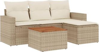 vidaXL Vidaxl - Juego De Sof&aacute;s Jard&iacute;n Con Cojines 5 Pzas Rat&aacute;n Sint&eacute;tico Beige