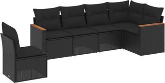 vidaXL Vidaxl - Set De Sof&aacute;s De Jard&iacute;n 6 Piezas Y Cojines Rat&aacute;n Sint&eacute;tico Negro